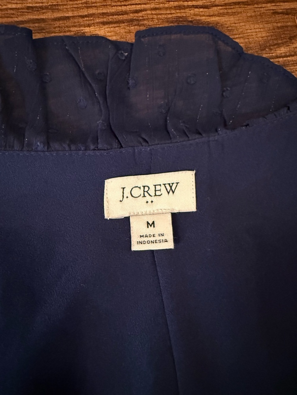 J. Crew Navy Ruffle V-Neck Long Sleeve Blouse - Picture 5 of 13